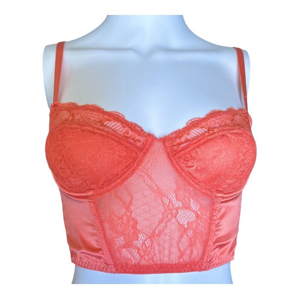 bustier bralette size Small Vibrant satin & lace coral orange lace corset top​